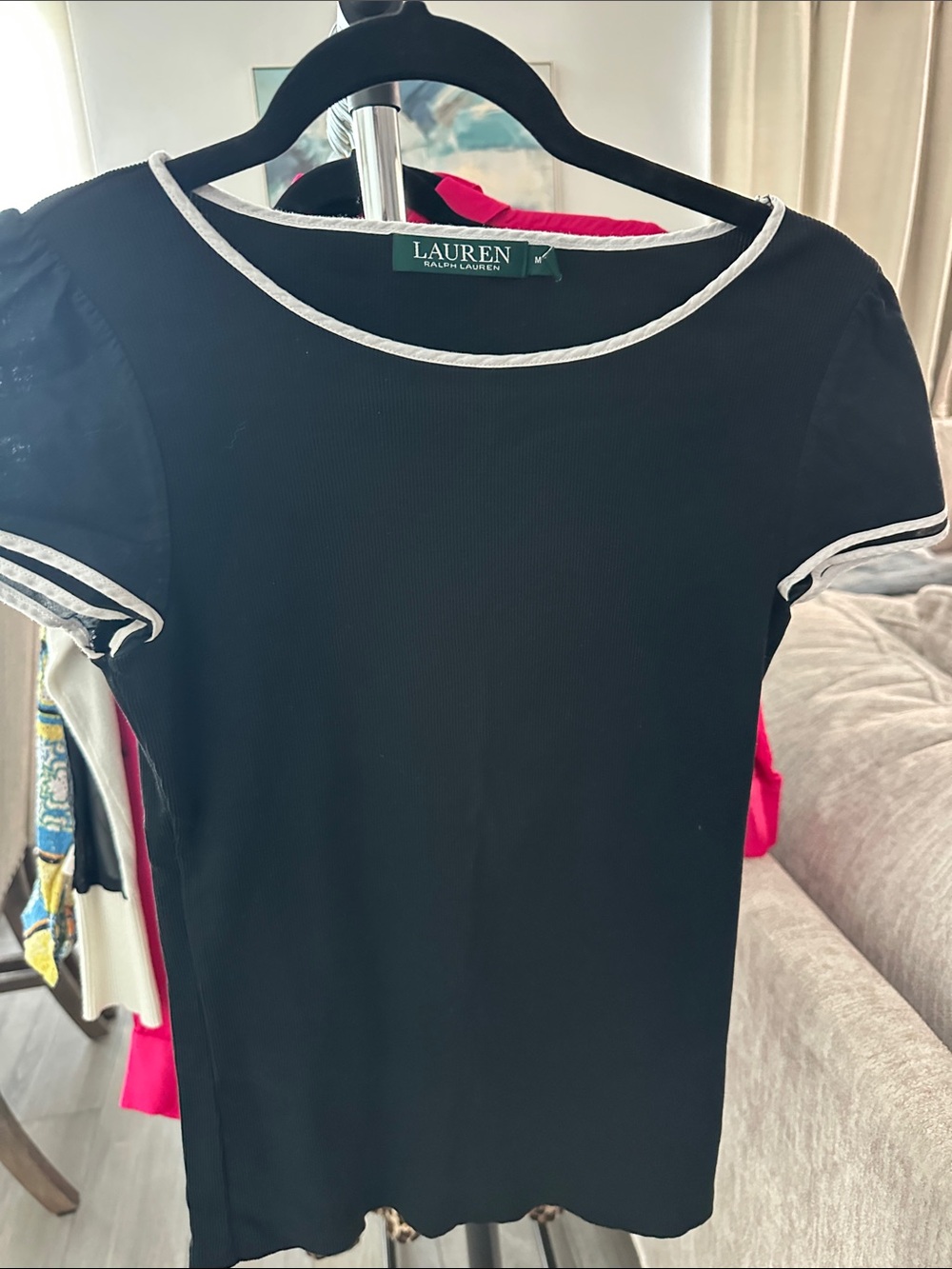 Lauren Ralph Lauren Black Short Sleeve Crewneck Tee with White Trim